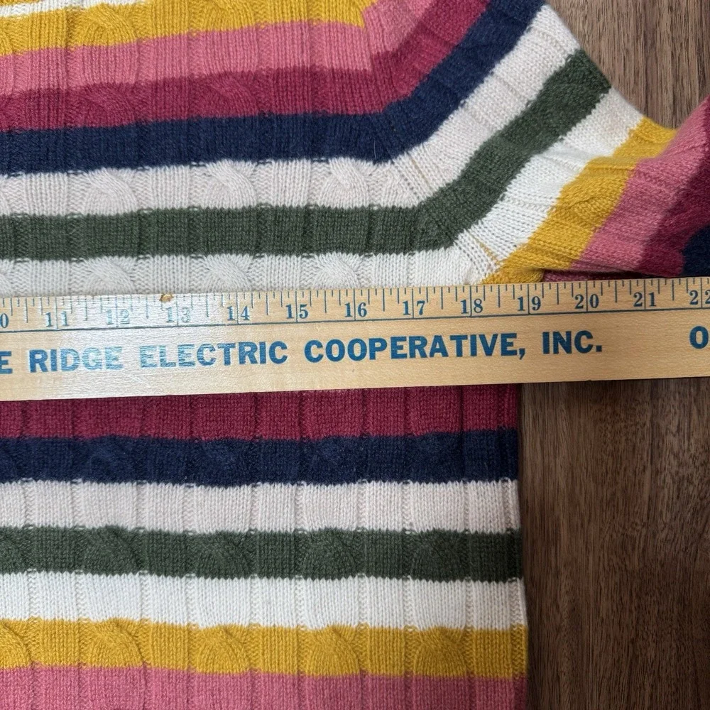 1901 100% Cashmere Cable Knit Striped Multi Color Crew Neck Sweater L Cozy‎